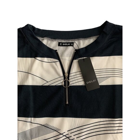 Sheilay Womens Black & White Striped Half-Zip Pullover Sweatshirt Size XL - Picture 6 of 11